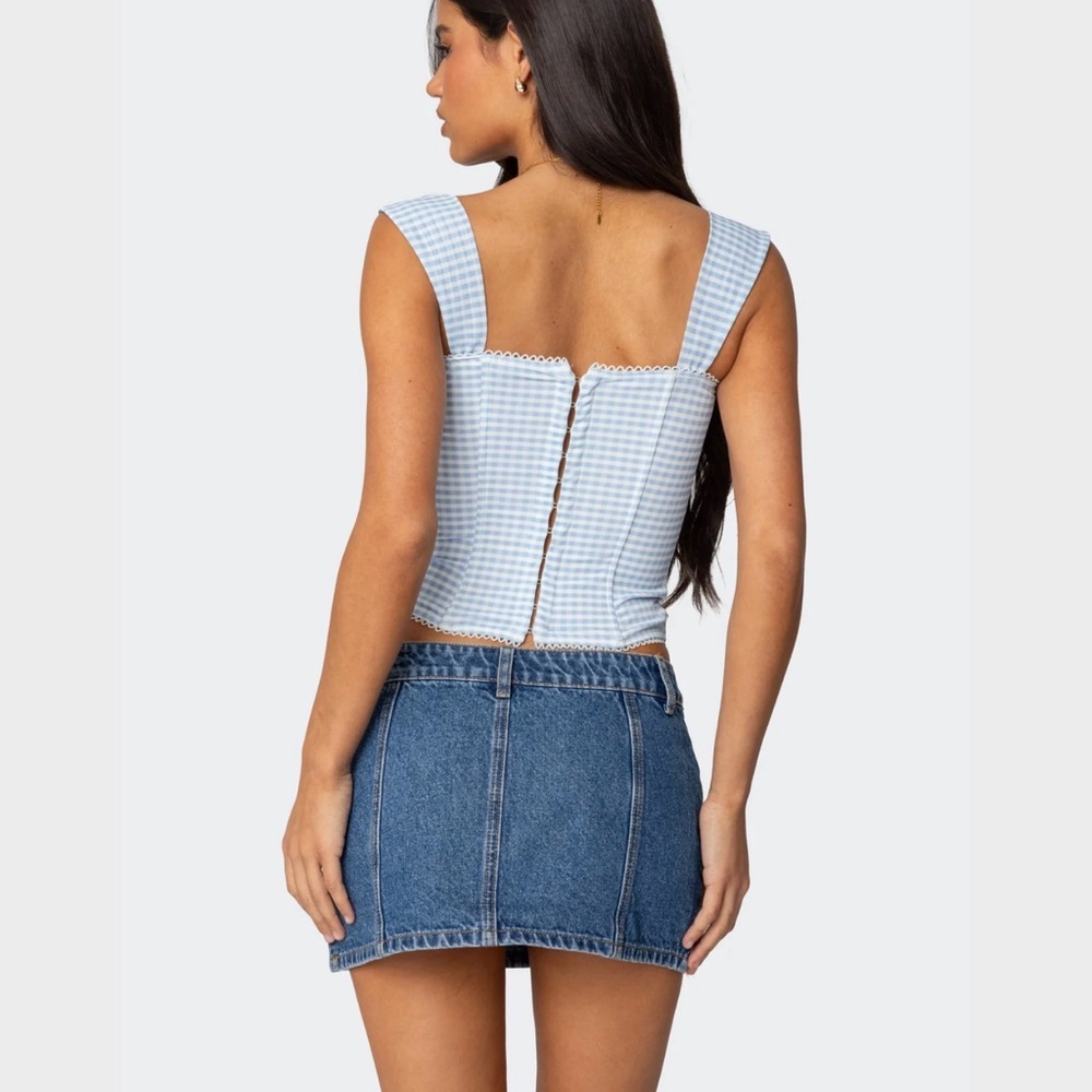 Edikted Light Blue Gingham Crop Top - Picture 2 of 3